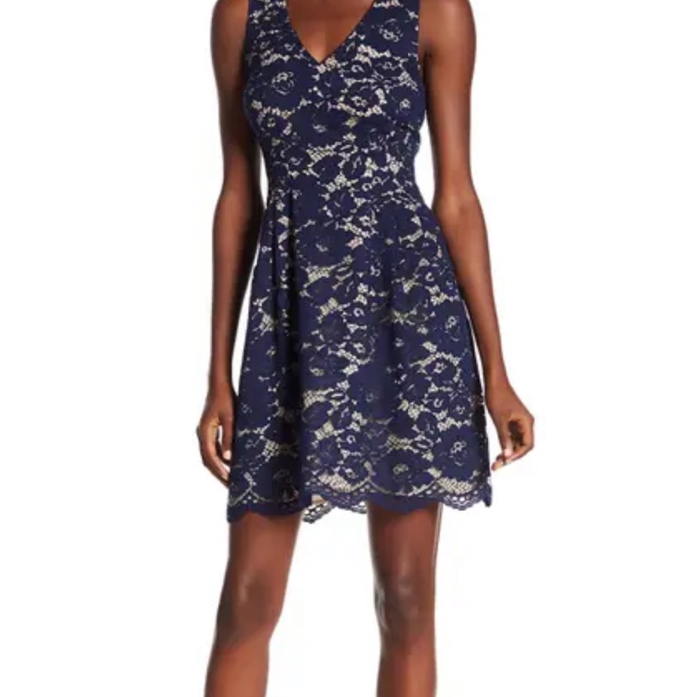 Vince Camuto Navy Lace Sleeveless Dress